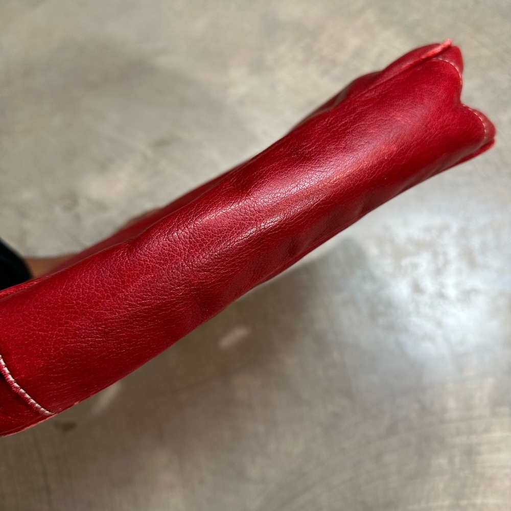 Christopher Kon Canadian Designer Red Leather Clutch with Heavy Metal Handle - Picture 8 of 13